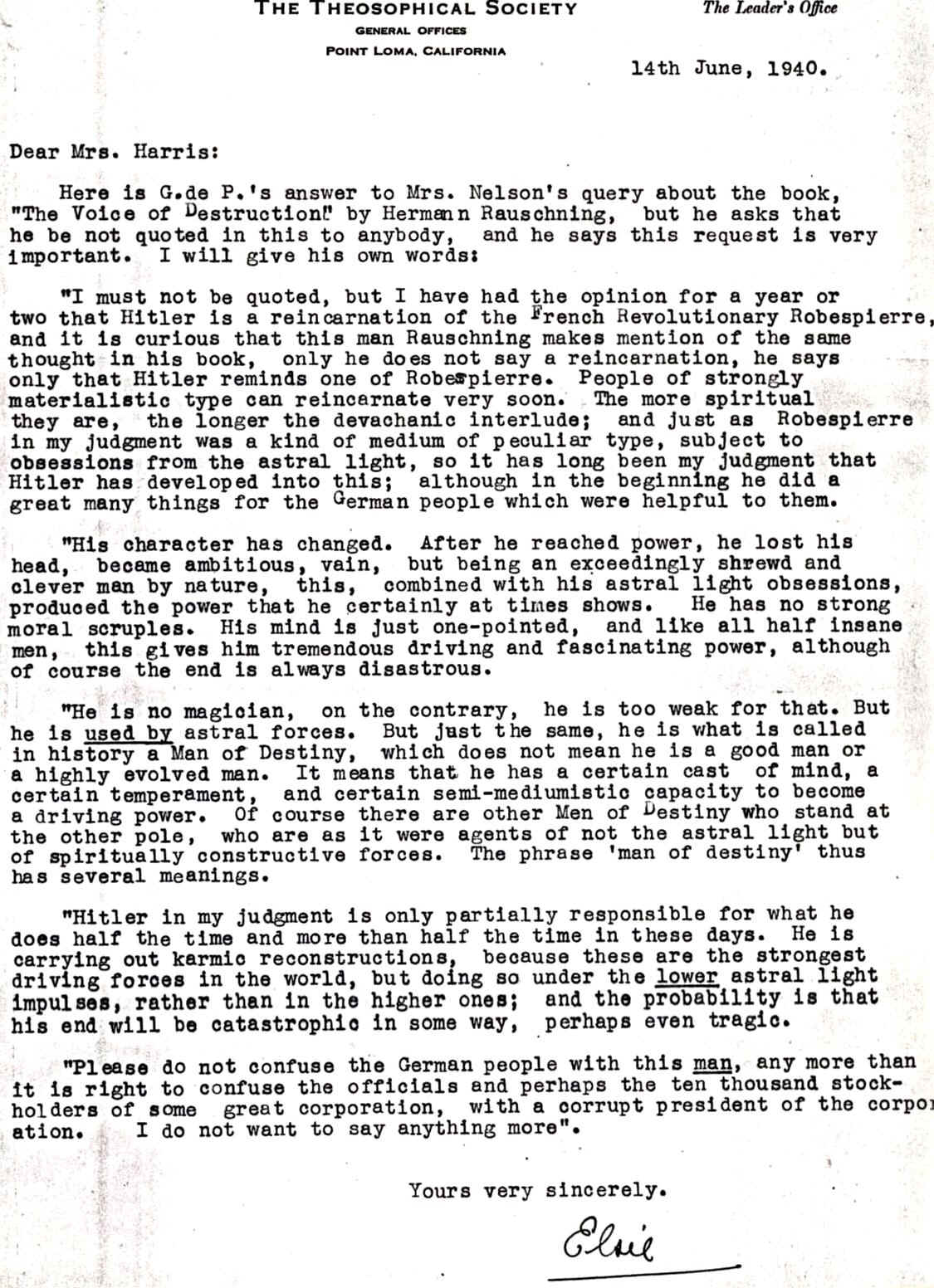 G. de Purucker on Adolf Hitler